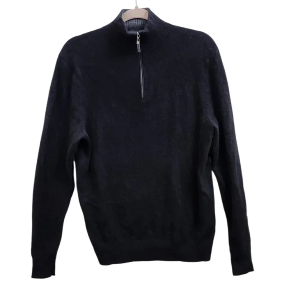 QI Cashmere Men’s Black 1/4 Zip Pullover Sweater 100% Cashmere Size M